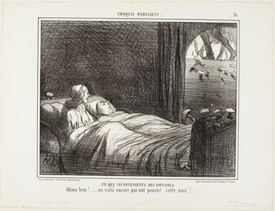 Una de las desventajas de vivir en el sótano. "Mira, aquí hay algunas más que crecieron anoche...", lámina 15 de Croquis Parisiens. de Honoré Victorin Daumier