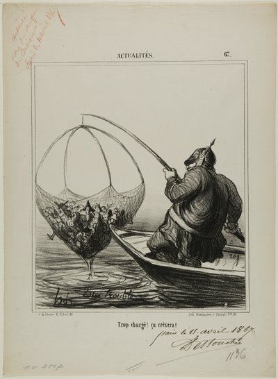"¡Sobrecargado! Va a reventar", placa 67 de Actualités de Honoré Victorin Daumier