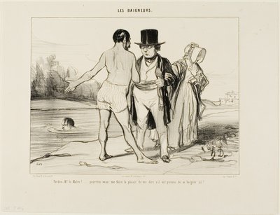 "Disculpe, Mayor.... ¿sería tan amable de decirme si está permitido nadar aquí", plato 25 de Les Baigneurs. de Honoré Victorin Daumier
