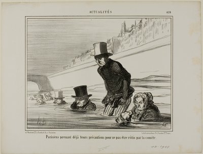 Los parisinos ya toman sus precauciones para evitar ser asados por el cometa, placa 410 de Actualités de Honoré Victorin Daumier