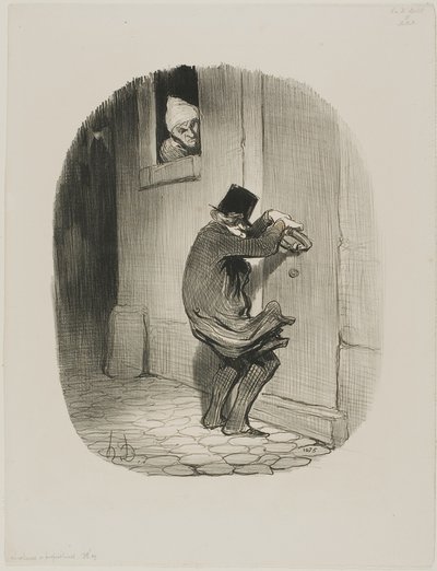 Pasada la medianoche, placa 19 de Locataires et Propriétaires de Honoré Victorin Daumier