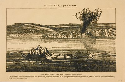 Contemplaciones filosóficas de un amante de los placeres silenciosos. Flotar sobre la espalda durante una hora en un tranquilo afluente del Marne con poca agua, algunos nenúfares y muchas ranas: ¡eso es lo que hace feliz a un hombre!, de Les Baigneurs de Honoré Victorin Daumier