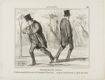 Fisonomía de la Bolsa. La desesperación del baissier y el triunfo del haussier - o el llanto y la risa, plato 440 de Actualités de Honoré Victorin Daumier