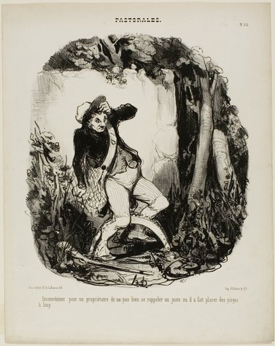 Bastante embarazoso no recordar dónde se han escondido las trampas para lobos, placa 44 de Pastorales de Honoré Victorin Daumier