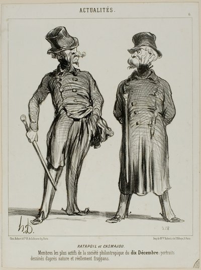 Ratapoil y Casmajou. Los miembros más activos de la sociedad filantrópica del 10 de diciembre: los retratos están tomados del natural y son de un parecido sorprendente, lámina seis de Actualités de Honoré Victorin Daumier