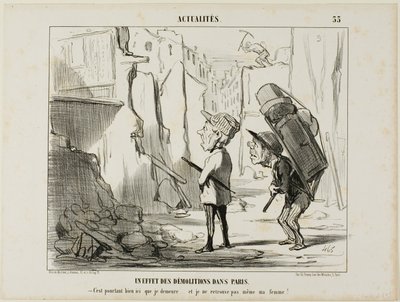 Resultado de la demolición de edificios en París. "- Al fin y al cabo, aquí vivía yo.... y ya ni siquiera encuentro a mi mujer", placa 55 de Actualités de Honoré Victorin Daumier