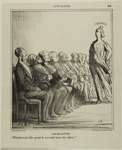 Segunda vuelta electoral. "- ¿Me invitará a un segundo vals", plato 114 de Actualités de Honoré Victorin Daumier
