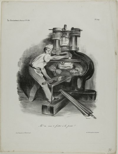 "¡Así que quieres meterte con la prensa!", plato 319 de Honoré Victorin Daumier