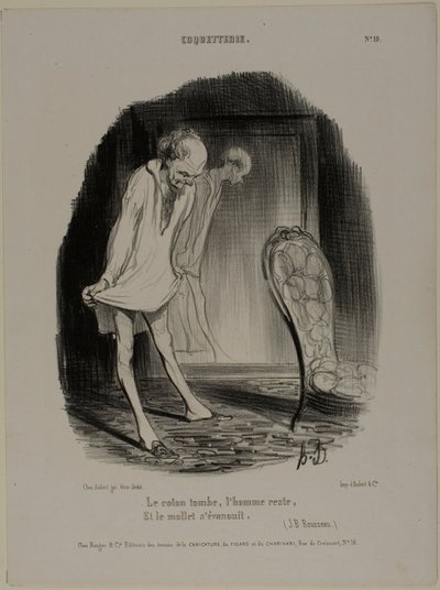 La bata de algodón cae, el hombre permanece y el becerro se desvanece (J.B. Rousseau), lámina 10 de Coquetterie de Honoré Victorin Daumier