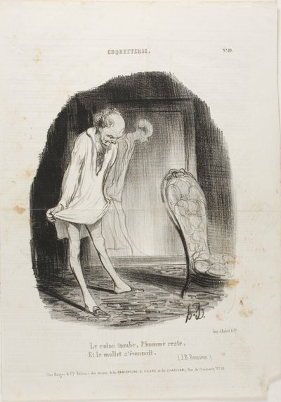 El vestido cae, el hombre permanece y las piernas tiemblan. (J.B. Rousseau), lámina 10 de Coquetterie de Honoré Victorin Daumier