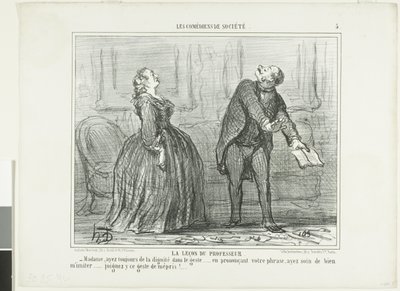 La lección del profesor, lámina cinco de Les Comédiens de Société de Honoré Victorin Daumier