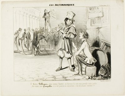 Los Mountebanks. "- Oh Maître Bilboquet, estamos hartos... ¡estos payasos nos van a robar el espectáculo! No se preocupe, Gringaillet, no son competencia, sólo son cómicos", de Les Saltimbanques. de Honoré Victorin Daumier
