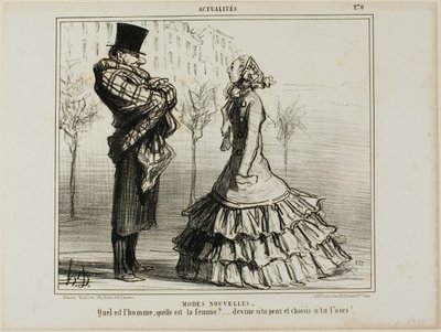 La Nueva Moda. ¿Cuál es el hombre, cuál la mujer... adivina si puedes y elige si te atreves, plato 270 de Actualités de Honoré Victorin Daumier