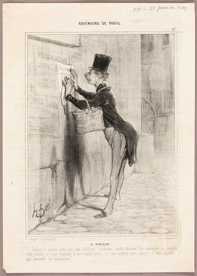 El hombre del cartel, lámina 17 de Bohémiens de Paris de Honoré Victorin Daumier