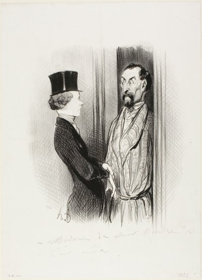 El Rendez-Vous. "- ¿Madame Eudoxie Blancminet - Soy yo, Monsieur... ¿en qué puedo servirle", lámina 44 de Les Beaux Jours De La Vie. de Honoré Victorin Daumier