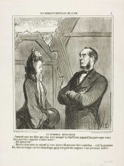 El Terrible Director. "- ¡En efecto! ¿Me estás diciendo que te perdiste el ensayo de hoy porque tenías que ponerle sanguijuelas a tu madre - Sí, señor. - Pero, cuando viniste por primera vez hace tres meses, me dijiste que eras huérfano. Esta es la primera de Honoré Victorin Daumier