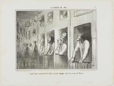 Las calles de París empiezan a tener este aspecto cada noche, lámina 7 de La Cométe De 1857 de Honoré Victorin Daumier