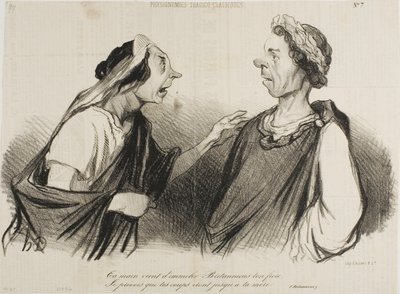 "Tu mano viene a matar a Britannicus, tu hermano. Preveo que tus golpes pronto alcanzarán a tu madre", lámina 7 de Physionomies Tragico-Classiques. de Honoré Victorin Daumier