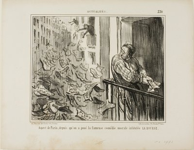 Vista de las calles de París tras la representación de la famosa comedia moralista "La Bourse", lámina 330 de Actualités de Honoré Victorin Daumier