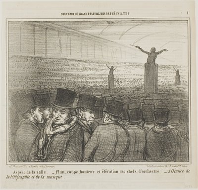 Vista de la Gran Sala, lámina 1 de Souvenirdu Grand Festival des Orphéonistes de Honoré Victorin Daumier