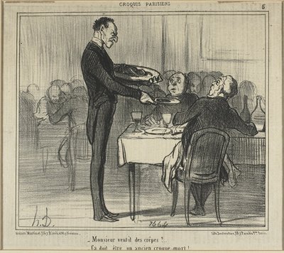 "¿Le apetecen crêpes al señor... - Debe de haber sido enterrador", lámina cinco de Croquis Parisiens (Bocetos parisinos). de Honoré Victorin Daumier