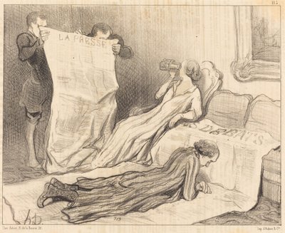Suscriptores recibiendo su periódico... de Honoré Daumier
