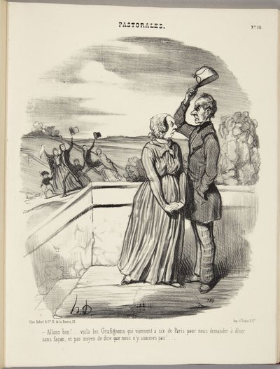 ¡Bueno, bueno! Ahí llegan los Grafignon, seis desde París, para pedirnos cenar sin ceremonias, ¡y no hay forma de decir que no estamos en casa! de Honoré Daumier