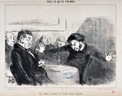 Obra de Honoré Daumier (1808-1879). Charivari data de 1852: Serie TODO LO QUE QUIERAS "-Un comité escuchando la lectura de una tragedia" MUSEO DE BELLAS ARTES - PALACIO LONGCHAMP, MARSELLA de Honoré Daumier