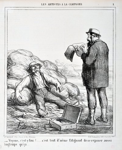 Obra de Honoré Daumier (1808-1879). Charivari data de 1865: Serie LOS ARTISTAS EN EL CAMPO “- Veamos, ¿ha terminado?... Es aún cansado descansar tanto tiempo como...” MUSEO DE BELLAS ARTES - PALACIO LONGCHAMP, MARSELLA de Honoré Daumier
