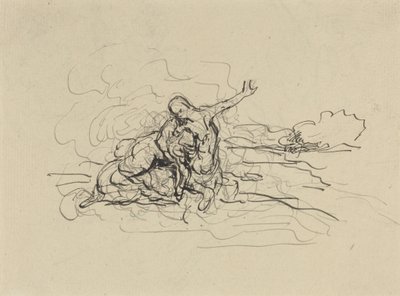 Centauro llevándose a una mujer (pluma y tinta negra con aguada sobre lápiz de color sobre papel verjurado) de Honore Daumier
