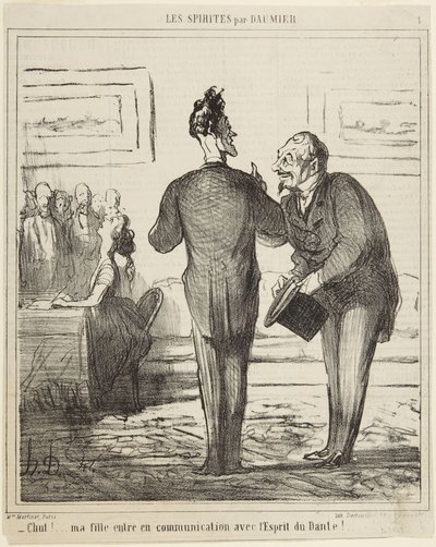 ¡Chist...! Mi hija entra en comunicación con el espíritu de Dante!, número 1 de la serie Los espiritistas de Le Charivari de Honoré Daumier