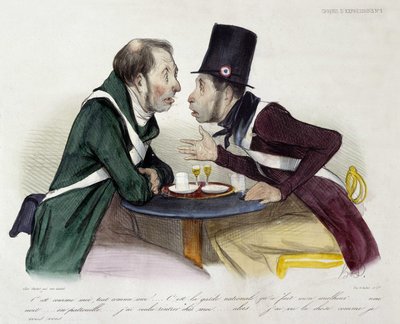 Discusión en el bistró entre guardias nacionales - por Daumier de Honoré Daumier