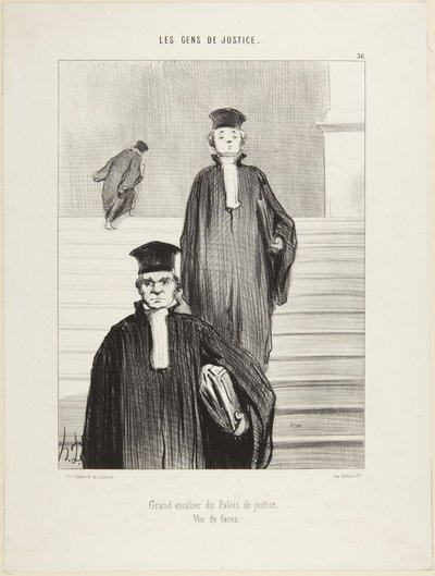 Gran escalera del Palacio de Justicia, vista frontal, número 36 de la serie La gente de justicia de Honoré Daumier