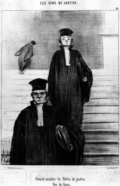 Gran escalera del Palacio de Justicia, Vista de rostros, tomado de la serie “Gente de Justicia”, serie de caricaturas sobre la Justicia de Honore Daumier (1808-1879). “Charivari” de Honoré Daumier