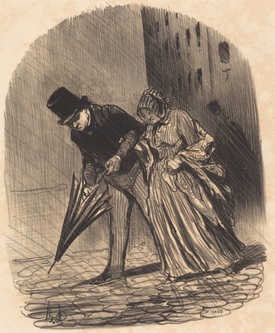Inconveniente de un paraguas de muelles demasiado complicados de Honoré Daumier