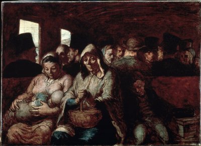 El vagón de tercera clase. Dos madres de origen social popular, en un tren con sus hijos de Honoré Daumier