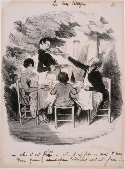 Los buenos burgueses: ¡Ah! Está fresco... Pero sostenga esto, muchacho de Honoré Daumier
