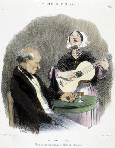 Hombre bebiendo en compañía de un cantante - en “Les Beaux Jours de la vie” por Honoré Daumier de Honoré Daumier