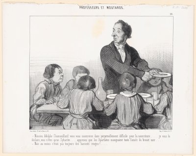 Señor Adolphe Chamouillard, os mostraréis por tanto perpetuamente difícil con la comida ... os lo declaro, no sois más que un sibarita ... sabed que los espartanos comían todo el año caldo negro ... - Pero al menos era de Honoré Daumier