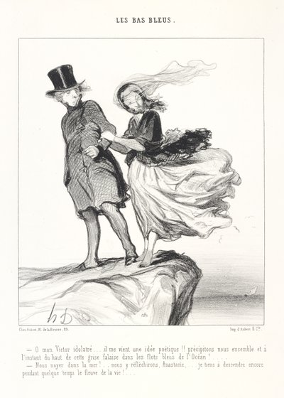 Oh, mi Victor idolatrado ... ¡Se me ocurre una idea poética! ¡¡Precipitémonos juntos e inmediatamente desde lo alto de este gris acantilado a las olas azules del Océano! ... ¡Ahogarnos en el mar! ... Lo pensaremos, Anastasie, ... insisto en bajar más de Honoré Daumier
