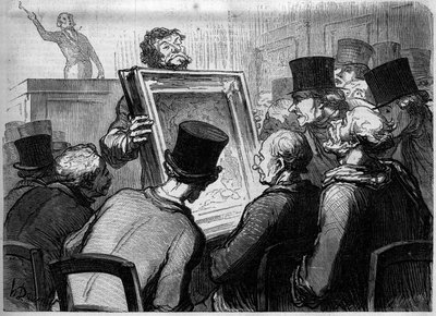 Amantes de la pintura en el Hotel Bouillon. Viñeta de Honore Daumier (1808-1879). Grabado en "Le Monde Illustré" n°250 del 25 de enero. de Honore Daumier