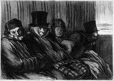 Trenes de placer: 10 grados de aburrimiento y mal humor. Caricatura de Honore Daumier. Grabado en Le Monde Illustré n°249 del 18 de enero de Honoré Daumier