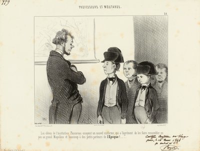 Profesores y mocosos. Los alumnos de la institución Pascareau prueban un nuevo uniforme... 25. de Honoré Daumier