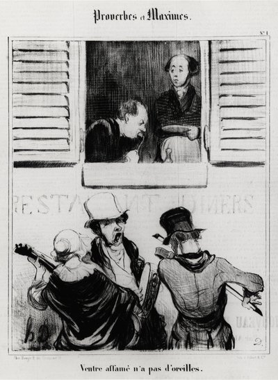 Proverbios y máximas: barriga hambrienta no tiene oídos. Ilustración de Honore Daumier (1808-1879). Caricatura del siglo XIX, Museo Carnavalet, París. de Honoré Daumier