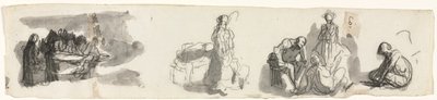 Hoja de estudios con un grupo de cuatro figuras a la derecha (recto) de Honoré Daumier