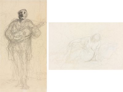 Singing Guitarist (recto); Reclining Woman Leaning on Her Arm (verso) de Honoré Daumier