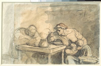 Sopa (una pareja de trabajadores comiendo sopa, la madre amamantando al bebé) de Honoré Daumier