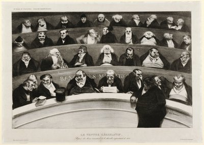 El vientre legislativo: Vista de los bancos ministeriales en la cámara improvisada de 1834 de Honoré Daumier