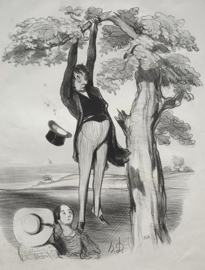 Los peligros de sacudir un ciruelo con demasiada fuerza (cuando uno es un hombre adulto) de Honoré Daumier