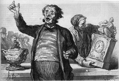 El hotel de los subastadores: el pregonero público. Caricatura de Honoré Daumier (1808-1879). Grabado en "Le Monde Illustré" n°551 del 2 de enero de Honoré Daumier